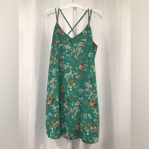 Xhilaration Green Floral Colorful Strappy Line Shift Dress | M